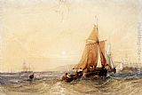Fishing Boats Off The Coast At Sunset by William Callow